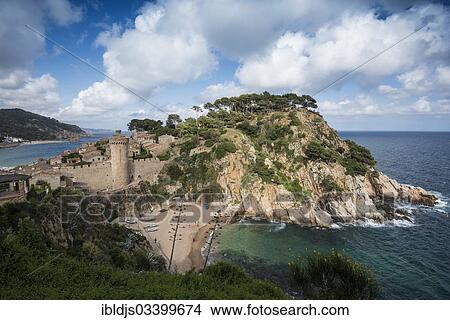 Picture - "Town and castle by the sea, Tossa de Mar, Costa Brava, Catalonia, Spain, Europe". Fotosearch