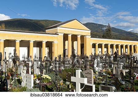 "Town cemetery of the Parish Church of Our Lady of the Assumption, many grave crosses at the front, historic town centre of Brunico, Alto Adige, Trentino-Alto Adige, Italy, Europe" View Large Photo Image Picture - "Town cemetery of the Parish Church of Our Lady of the Assumption, many grave crosses at the front, historic town centre of Brunico, Alto Adige, Trentino-Alto Adige, Italy, Europe". Fotosearch