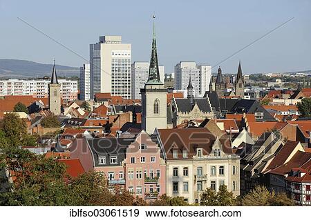 "Town centre of Erfurt, spire of the All Saints' Church at front, town hall on the right, Erfurt, Thuringia, Germany, Europe" View Large Photo Image Stock Photo - "Town centre of Erfurt, spire of the All Saints' Church at front, town hall on the right, Erfurt, Thuringia, Germany, Europe". Fotosearch
