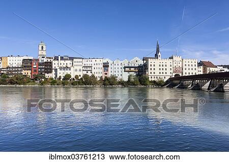 Stock Image - "Town Gate or Brucktor Gate at the Inn River Bridge, Weikertsham, Wasserburg a. Inn, Bavaria, Germany, Europe". Fotosearch