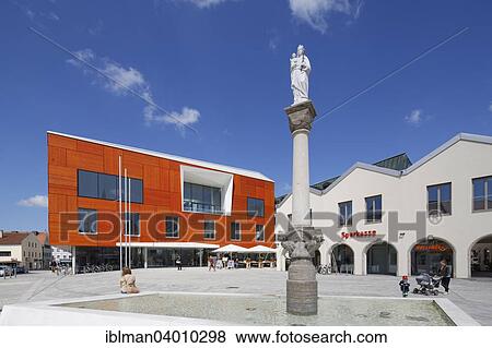 Stock Photo - "Town hall and Marian column, Marienplatz square, Bad Aibling, Upper Bavaria, Bavaria, Germany, Europe". Fotosearch