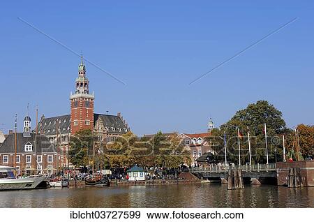 "Town Hall and the Dr. Vom Bruch Bridge, a bascule bridge, Leer, East Frisia, Lower Saxony, Germany, Europe" View Large Photo Image Stock Photo - "Town Hall and the Dr. Vom Bruch Bridge, a bascule bridge, Leer, East Frisia, Lower Saxony, Germany, Europe". Fotosearch