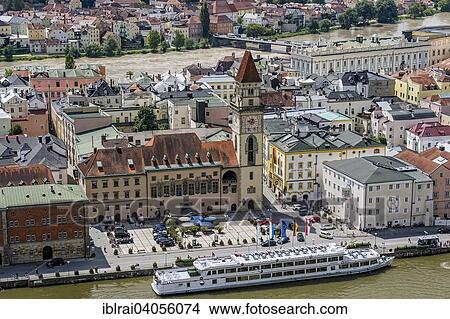 "Town Hall and Town Hall Tower, Hotel Wilder Mann, New Episcopal Residence, old town, River Inn, River Danube, Passau, Lower Bavaria, Bavaria, Germany, Europe" View Large Photo Image Picture - "Town Hall and Town Hall Tower, Hotel Wilder Mann, New Episcopal Residence, old town, River Inn, River Danube, Passau, Lower Bavaria, Bavaria, Germany, Europe". Fotosearch