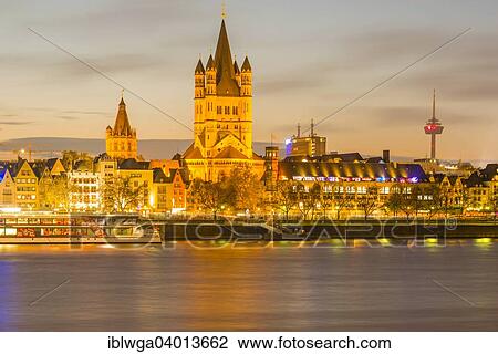 Stock Image - "Town Hall, Great St. Martin, telecommunications tower Colonius, old town bank of the Rhine, Cologne, Rhineland, North Rhine-Westphalia, Germany, Europe". Fotosearch
