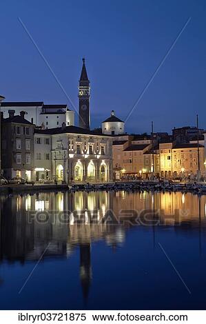 "Town Hall, harbour, at dusk, Piran, Coastal–Karst Statistical Region, Slovenia, Europe" View Large Photo Image Stock Photography - "Town Hall, harbour, at dusk, Piran, Coastal–Karst Statistical Region, Slovenia, Europe". Fotosearch