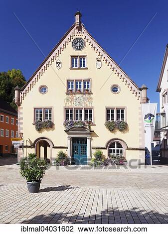 Stock Image - "Town Hall, Hornberg, Gutachtal, Black Forest, Baden-Wurttemberg, Germany, Europe". Fotosearch