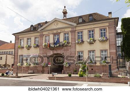 Stock Image - "Town Hall Hotel de Ville, Riquewihr, Alsace, France, Europe". Fotosearch