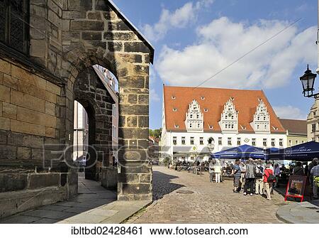 Stock Image - "Town hall, market square, Frauenkirche, Unserer lieben Frauen St. Marien church, Meissen, Saxony, Germany, Europe". Fotosearch