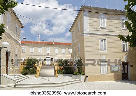 Stock Photo - "Town Hall of Omisalj, Omisalj, Krk, Kvarner Gulf, Croatia, Europe". Fotosearch