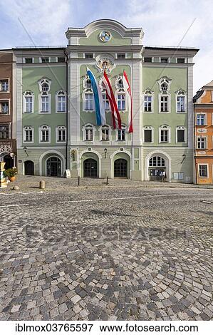 Stock Photo - "Town Hall on Stadtplatz square, Burghausen, Upper Bavaria, Bavaria, Germany, Europe". Fotosearch