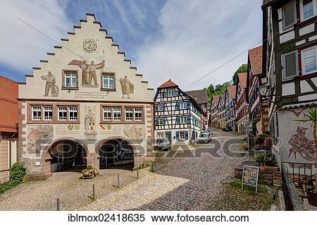 Stock Photography - Town Hall, Schiltach in the Kinzigtal valley, Black Forest, Baden-Wuerttemberg, Germany, Europe, PublicGround, Europe. Fotosearch