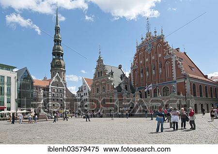"Town Hall Square with the House of Blackheads, St. Peter's Church and a statue of Roland, Riga, Riga, Latvia, Europe" View Large Photo Image Stock Photography - "Town Hall Square with the House of Blackheads, St. Peter's Church and a statue of Roland, Riga, Riga, Latvia, Europe". Fotosearch
