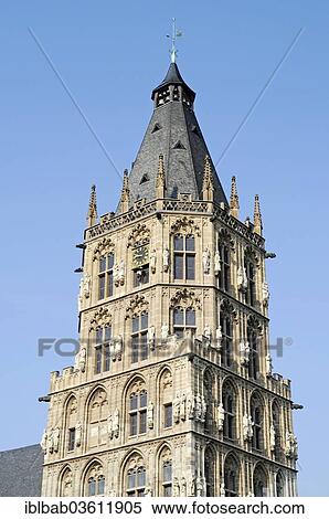 Stock Photography - "Town Hall Tower, historic town hall, Cologne, Rhineland, North Rhine-Westphalia, Germany, Europe". Fotosearch
