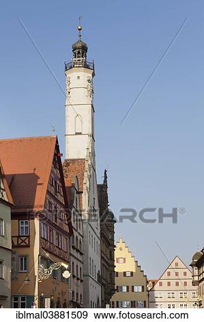 "Town Hall tower near Marktplatz square, Rothenburg ob der Tauber, Romantic Road, Franconia, Bavaria, Germany, Europe" View Large Photo Image Stock Photo - "Town Hall tower near Marktplatz square, Rothenburg ob der Tauber, Romantic Road, Franconia, Bavaria, Germany, Europe". Fotosearch