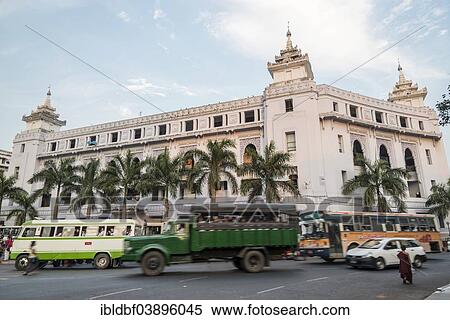 "Town Hall, traffic on a road, Yangon or Rangoon, Yangon Region, Myanmar, Asia" View Large Photo Image Stock Photography - "Town Hall, traffic on a road, Yangon or Rangoon, Yangon Region, Myanmar, Asia". Fotosearch