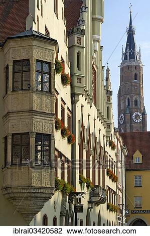 "Town hall with a bay window in the old town, Martinsturm tower of the Gothic Cathedral of St. Martin, Landshut, Lower Bavaria, Bavaria, Germany, Europe" View Large Photo Image Stock Image - "Town hall with a bay window in the old town, Martinsturm tower of the Gothic Cathedral of St. Martin, Landshut, Lower Bavaria, Bavaria, Germany, Europe". Fotosearch