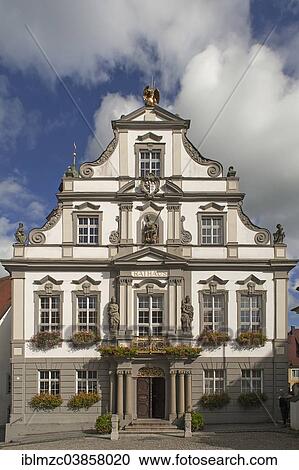 Stock Image - "Town Hall with baroque facade from 1721, market place, Wangen, Allgau, Bavaria, Germany, Europe". Fotosearch