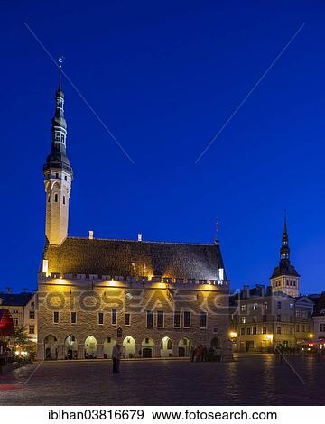 "Town Hall with St. Nicholas Church in the evening, Vanalinn, Tallinn, Harju, Estonia, Europe" View Large Photo Image Stock Photo - "Town Hall with St. Nicholas Church in the evening, Vanalinn, Tallinn, Harju, Estonia, Europe". Fotosearch