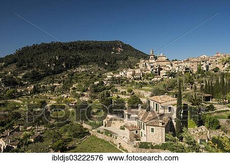 Stock Photograph - "Town in the mountains, Valldemossa, Majorca, Balearic Islands, Spain, Europe". Fotosearch