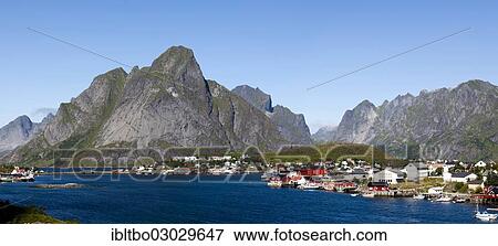 "Town of Reine with a mountain landscape, Lofoten, Nordland, Norway, Europe" View Large Photo Image Stock Photo - "Town of Reine with a mountain landscape, Lofoten, Nordland, Norway, Europe". Fotosearch