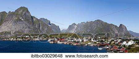 Stock Photo - "Town of Reine with a mountain landscape, Reine, Lofoten, Nordland, Norway, Europe". Fotosearch