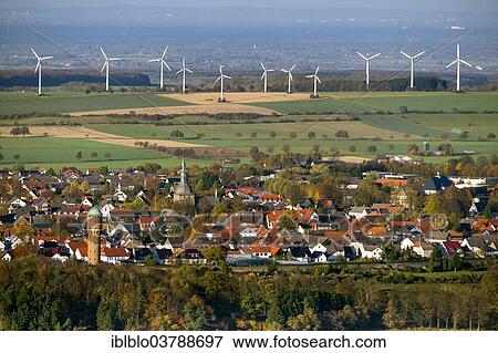 "Town of Ruthen with wind power station on Soester Haarstrang ridge, Sauerland area, North Rhine-Westphalia, Germany, Europe" View Large Photo Image Stock Photo - "Town of Ruthen with wind power station on Soester Haarstrang ridge, Sauerland area, North Rhine-Westphalia, Germany, Europe". Fotosearch