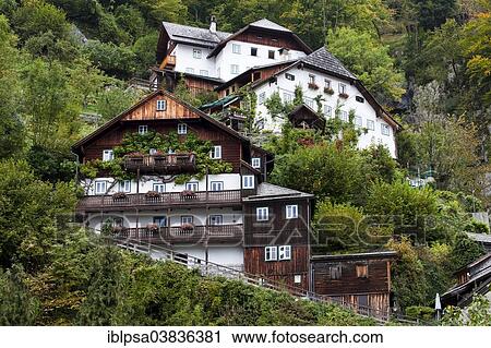 Stock Image - "Town view, Hallstatt, UNESCO World Heritage Site, Salzkammergut, Alps, Upper Austria, Austria, Europe". Fotosearch