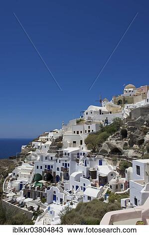Stock Image - "Town view of Oia, Santorini, Cyclades, Greece, Europe". Fotosearch