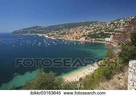 Stock Photography - "Town with beach on the Cote d'Azur, Villefranche-sur-Mer, French Riviera, Alpes-Maritimes, Provence-Alpes-Cote d? ÇÖAzur, France, Europe". Fotosearch