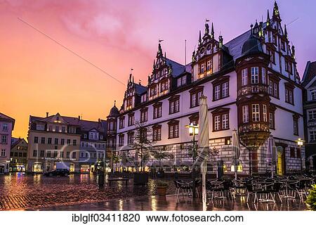Stock Image - "Townhouse on Markt square, Coburg, Upper Franconia, Bavaria, Germany, Europe". Fotosearch