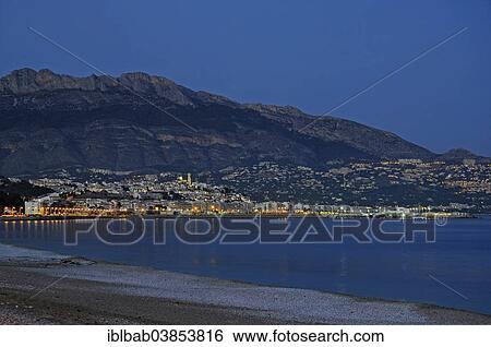 "Townscape at dusk, sea, coast, Altea, Costa Blanca, Province of Alicante, Spain, Europe" View Large Photo Image Stock Photograph - "Townscape at dusk, sea, coast, Altea, Costa Blanca, Province of Alicante, Spain, Europe". Fotosearch