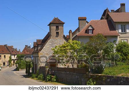 Stock Image - "Townscape, Autoire, labelled as a Les Plus Beaux Villages de France or The Most Beautiful Villages of France, Midi-Pyrenees Region, Lot Department, France, Europe". Fotosearch