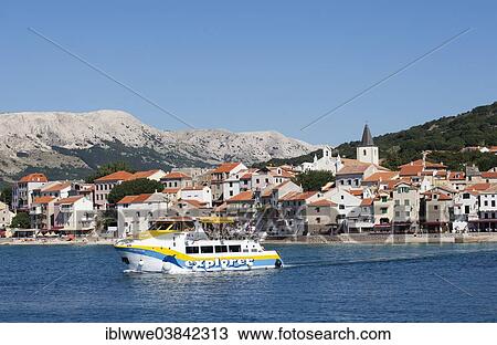"Townscape, excursion boat, Baska, Kvarner Gulf, Krk Island, Croatia, Europe" View Large Photo Image Stock Image - "Townscape, excursion boat, Baska, Kvarner Gulf, Krk Island, Croatia, Europe". Fotosearch