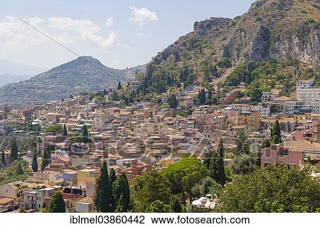 "Townscape from Teatro Antico di Taormina, Taormina, Province of Messina, Sicily, Italy, Europe" View Large Photo Image Stock Image - "Townscape from Teatro Antico di Taormina, Taormina, Province of Messina, Sicily, Italy, Europe". Fotosearch