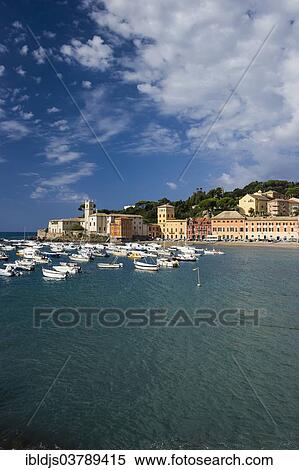 Stock Photography - "Townscape, harbor, Baia di Silenzio, Sestri Levante, Riviera di Levante, Genoa, Liguria, Italy, Europe". Fotosearch