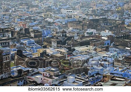 "Townscape of Bundi with blue-painted houses, Bundi, Rajasthan, India, Asia" View Large Photo Image Stock Photography - "Townscape of Bundi with blue-painted houses, Bundi, Rajasthan, India, Asia". Fotosearch
