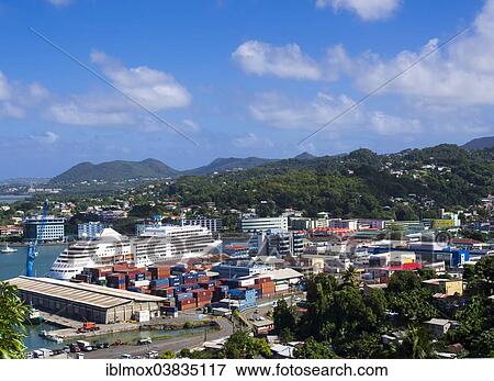 "Townscape of Castries and the container port, St. Lucia island, Lesser Antilles, Windward Islands, St. Lucia" View Large Photo Image Stock Photo - "Townscape of Castries and the container port, St. Lucia island, Lesser Antilles, Windward Islands, St. Lucia". Fotosearch