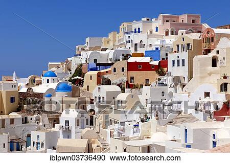 Stock Image - "Townscape of Oia, Santorini, Cyclades, Greece, Europe". Fotosearch