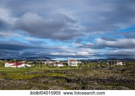 Stock Photography - "Townscape of Reykjahlio, Myvatn, Norourland eystra, Iceland, Europe". Fotosearch