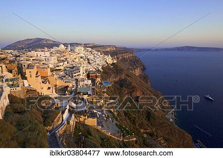 "Townscape of Thira, in the evening light, Santorini, Cyclades, Greece, Europe" View Large Photo Image Stock Photo - "Townscape of Thira, in the evening light, Santorini, Cyclades, Greece, Europe". Fotosearch