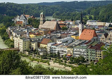Stock Photo - "Townscape of Wasserburg am Inn, Upper Bavaria, Bavaria, Germany, Europe". Fotosearch