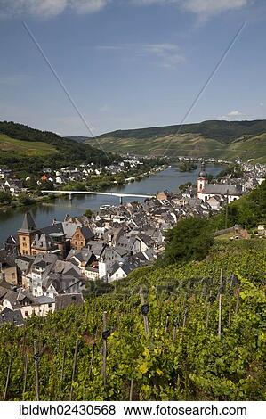 Stock Photo - "Townscape of Zell and the Moselle Valley, Moselle river, Rhineland-Palatinate, Germany, Europe, PublicGround, Europe". Fotosearch