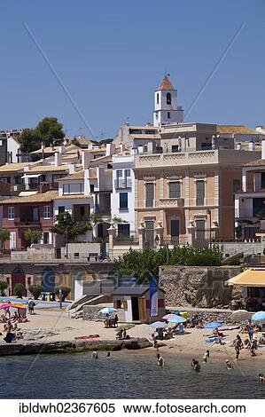 Stock Photography - "Townscape with beach, Calella de Palafrugell, Costa Brava, Catalonia, Spain, Europe, PublicGround, Europe". Fotosearch