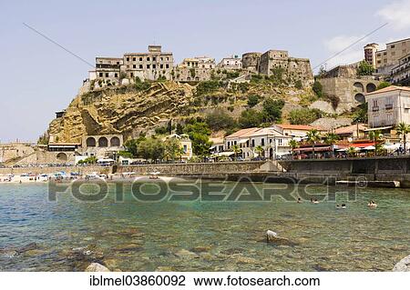 Stock Image - "Townscape with Castello Aragonese di Pizzo Calabro, Aragonese castle, Pizzo or Pizzo Calabro, Vibo Valentia, Calabria, Italy, Europe". Fotosearch