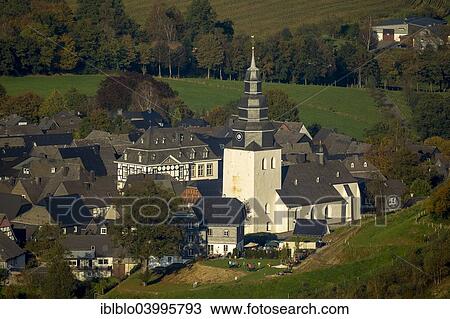 "Townscape with school, town hall and church, Eversberg, Meschede, Sauerland, North Rhine-Westphalia, Germany, Europe" View Large Photo Image Stock Image - "Townscape with school, town hall and church, Eversberg, Meschede, Sauerland, North Rhine-Westphalia, Germany, Europe". Fotosearch