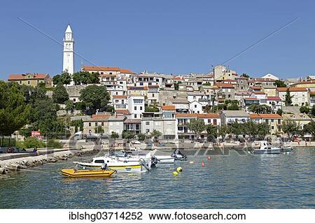 Stock Image - "Townscape with the boat harbour, Novi Vinodolski, Kvarner Gulf, Croatia, Europe". Fotosearch