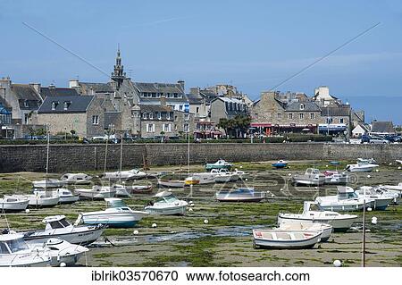 Stock Image - "Townscape with the harbour at low tide, Roscoff, Departement Finistere, Brittany, France, Europe". Fotosearch