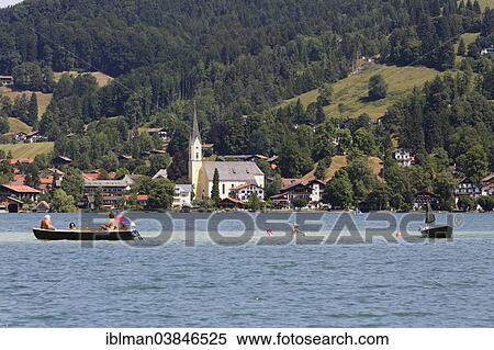 Stock Photography - "Townscape with the Parish Church of St. Sixtus, Schliersee, Upper Bavaria, Bavaria, Germany, Europe". Fotosearch