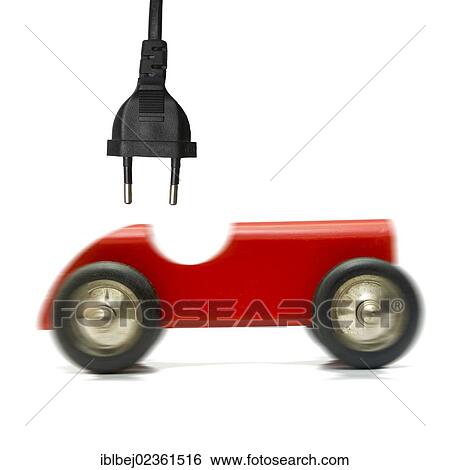 Stock Photograph - "Toy car, plug, symbolic image electric car". Fotosearch