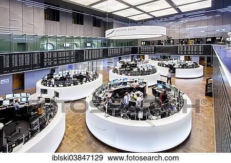 Stock Photo - "Trading floor of the Frankfurt Stock Exchange, Deutsche Borse AG, Frankfurt am Main, Hesse, Germany, Europe". Fotosearch